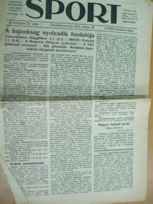 Sport Cluj Kolozsvar 1922 29 mai ziar sportiv limba maghiara