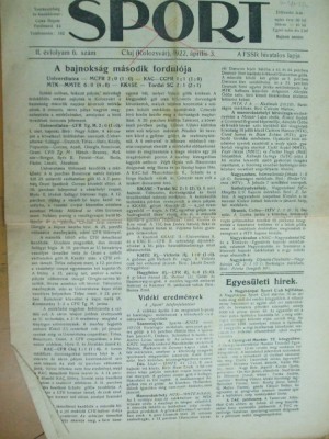 Sport Cluj Kolozsvar 1922 3 aprilir ziar sportiv limba maghiara foto