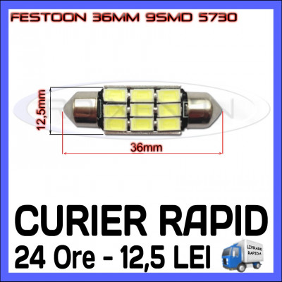 BEC AUTO LED LEDURI - SOFIT FESTOON C5W 36 mm 9 SMD 5730 CANBUS FARA EROARE foto