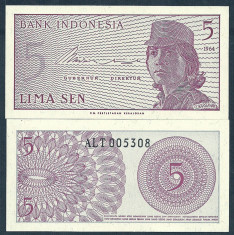 INDONESIA INDONEZIA 5 SEN 1964 UNC [1] P-91a , necirculata foto