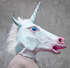 Masca latex Inorog Unicorn cal alb petrecere Halloween costum cosplay NOU +CADOU foto