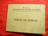 Permis de Intrare la Restaurantul Militar Bucuresti 1964