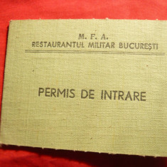 Permis de Intrare la Restaurantul Militar Bucuresti 1964
