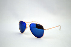 Ochelari de soare tip RayBan Aviator - Albastru/Gold foto