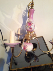 CANDELABRU VECHI VINTAGE DIN BRONZ CU PORTELAN foto