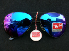 OCHELARI DE SOARE RAY BAN AVIATOR 3025 LENTILA STICLA MIRROR BLUE-RAMA NEAGRA !! foto