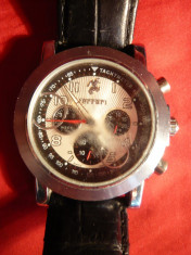 Ceas Elvetian Cronograf cu 3 cadrane- Ferrari - Defect ,curea piele foto