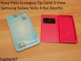 Husa Piele Ecologica Tip Carte S-View Samsung Galaxy Note 4 Roz Deschis, Cu clapeta