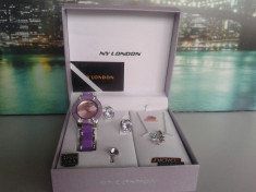 Set ceas cu bijuterii dama- NY LONDON - Diamond Collection -4 piese (cod:838) foto