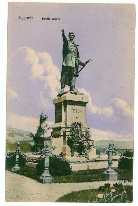 2872 - SIGHISOARA, Mures, statue PETOFI SANDOR - old postcard - used - 1910