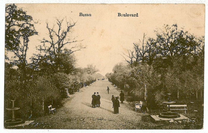 2856 - BUZAU, Bulevardul si parcul - old postcard, CENSOR - used - 1917