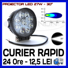 PROIECTOR LED ROTUND 12V, 24V - OFFROAD, SUV, UTILAJE - 27W DISPERSIE 30 GRADE foto