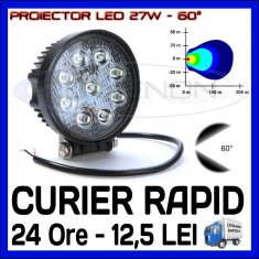 PROIECTOR LED ROTUND 12V, 24V - OFFROAD, SUV, UTILAJE - 27W DISPERSIE 60 GRADE