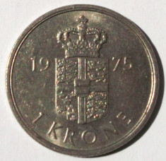 G5. DANEMARCA 1 KRONE COROANA 1975, 6.8 g., Copper-Nickel, 25.5 mm XF AUNC ** foto