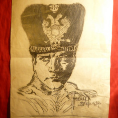 Portret in creion , 1929 - Ofiter din Garda Vieneza , semnat Jeaulf sau Jeanef