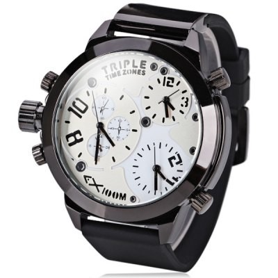 Ceas Masiv Barbatesc - TRIPLE TIME ZONES - Cu 3 Ceasuri - Quartz , Analog , Curea Silicon foto