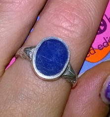 inel argint 925 vechi, antic model deosebit cu email albastru! foto