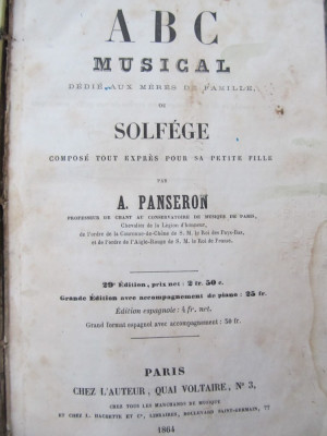 ABC Musical dedie aux meres de famille ou Solfege , 1864 - A. Panseron foto