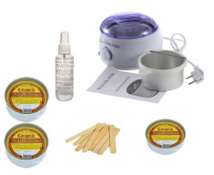 Kit Pro Wax cu Ceara Depilatoare, Ulei Relaxare dupa Epilare si Spatule indepartare Ceara foto