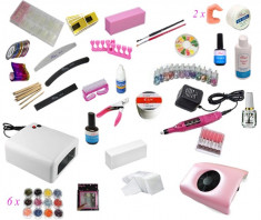 Kit profesional unghii false include Aparatura completa, Geluri UV, Primer, Top coat, Accesorii, Elemente decorative - LA CEL MAI BUN PRET foto