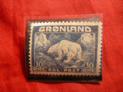 Timbru - Fauna - Urs Polar - Groenlanda 1938 , 1 val. foto