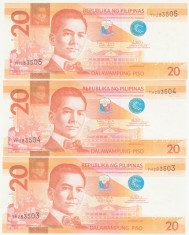 Set 3 Bucati FILIPINE 20 piso 2014 serii consecutive foto