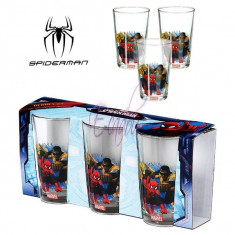 Set 3 pahare cu Disney Spiderman din sticla capacitate 237 ml foto