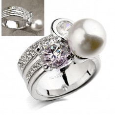 Inel cu cristale IMPULSE Pearl silver placat cu aur 18k - diametru 18cm foto