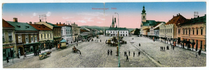 1490 - SIGHET, Maramures, Market - Double old postcard - used - 1915