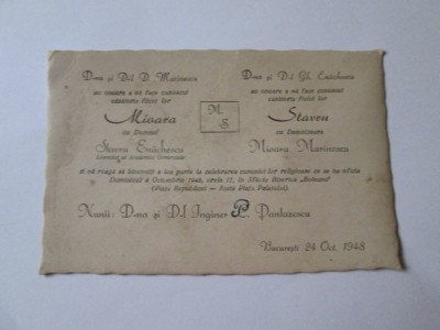 INVITATIE CASATORIE 1948 foto