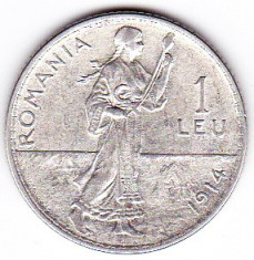 7) Carol I. 1 LEU 1914,argint,muchia rotunjita,monetaria Hamburg XF foto