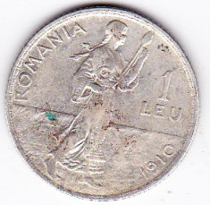 5) Carol I. 1 LEU 1910,argint,muchia dreapta ,monetaria Bruxelles foto