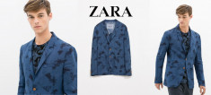 ZARA Man ORIGINAL Sacou IN Barbati &amp;quot;Blue Palm Tree Print Linen Blazer&amp;quot; Mar M/L foto