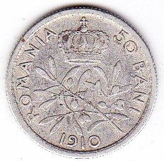 1) Carol I. 50 BANI 1910 argint muchia rotunjita monetaria Hamburg foto