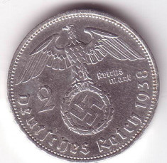 1938-moneda argint 2 MARCI 1938,2 DM,2 MARKS-PAUL VON HINDENBURG-GERMANIA foto