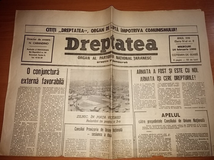 ziarul dreptatea 14 februarie 1990