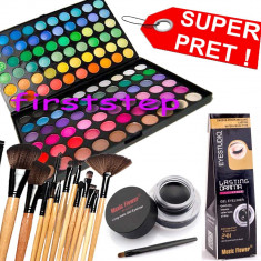 Trusa machiaj paleta farduri profesionala 120 culori set 12 pensule makeup tus foto