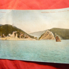 Ilustrata - Dunarea la Cazane - Orsova 1918 cu timbru sec in moneda maghiara ,circulat 1936