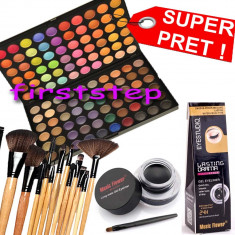 Trusa machiaj paleta farduri profesionala 120 culori + set 12 pensule make up foto