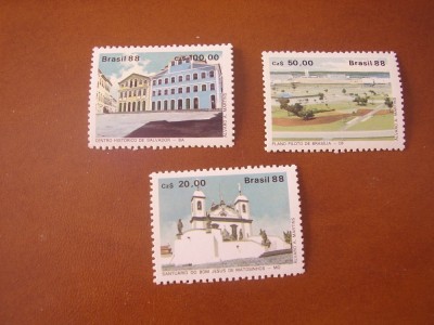 Brazilia 1988 Expoz.filatelica LUBRAPEX&amp;#039;88 arhitectura MI 2252-2254 MNH foto