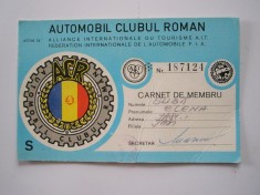 CARNET DE MEMBRU - AUTOMOBIL CLUBUL ROMAN / ACR - 1978 FILIALA IASI foto