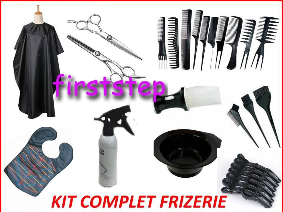Set kit frizerie coafor COMPLET cu foarfeca profesionala tuns filat  pelerina | Okazii.ro