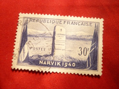 Serie Aniversarea Bataliei de la Narvik 1952 Franta , 1 val. stampilat foto