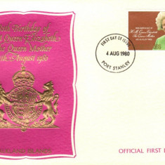 FALKLAND ISLANDS, 1980, FDC - Aniversarea a 80 de ani de viata a Reginei Mama Elisabeta, stare foarte buna