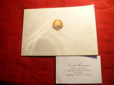 Felicitare oficiala Craciun si Carte Vizita - N.Ceausescu pt. Tiberiu Muresan -Pres. Academiei Agricole foto