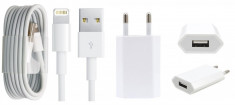 Kit Incarcator + Cablu De Date Apple Iphone 5C Alb Produs Compatibil foto