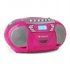 Auna KrissKross recorder de radio portabil CD MP3 USB roz foto