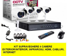 Kit supraveghere CCTV sistem DVR 4 camere exterior internet cabluri, hdmi foto