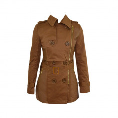 Jacheta / Trench tip Zara Women - cambrat - Maro - bumbac + piele ecologica - L - D246 foto