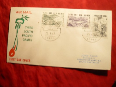 Plic FDC - Sport - Jocurile Pacificului de Sud 1969 ,cu 3 val. Papua Noua Guinee foto